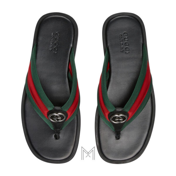 Dép tông Gucci phối màu dải web logo kim loại màu bạc MGD8