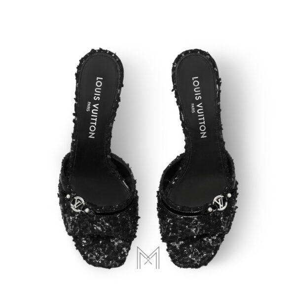 Dép Louis Vuitton 6AM Mule màu đen da phối Tweed chính hãng LVD32