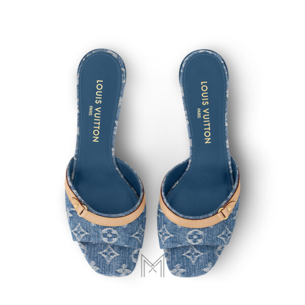 Dép cao gót Louis Vuitton 6AM Mule màu xanh denim monogram LVD36