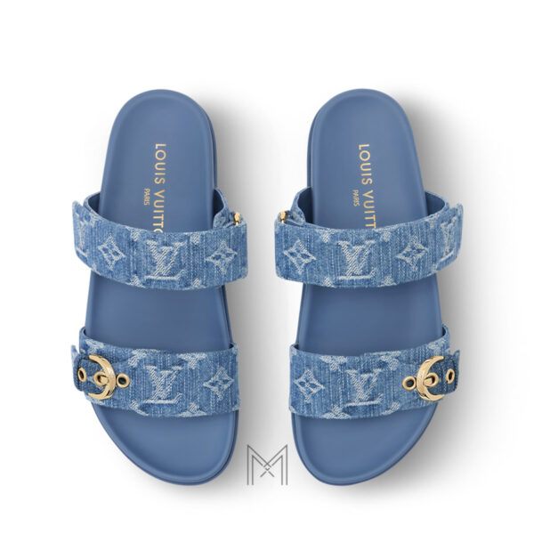 Dép quai ngang Louis Vuitton Bom Dia màu xanh authentic LVD62