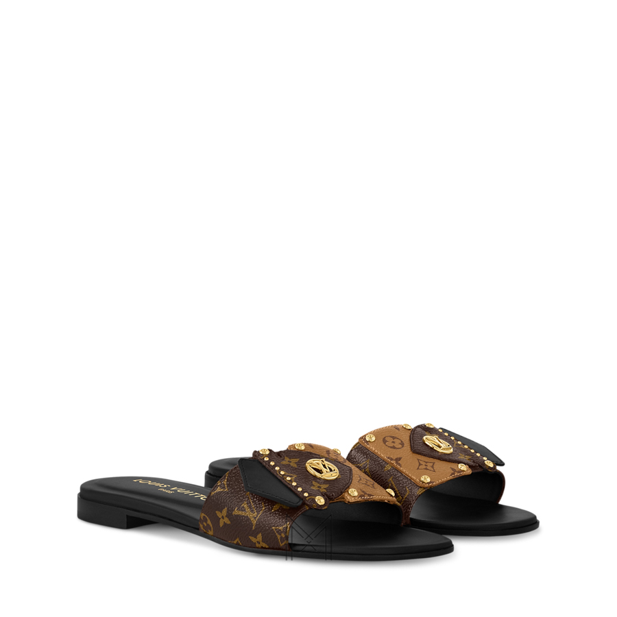 Dép quai ngang Louis Vuitton Frame Flat Mule màu nâu hoạ tiết LVD29 2026 Dép quai ngang Louis Vuitton Frame Flat Mule màu nâu hoạ tiết LVD29 2026