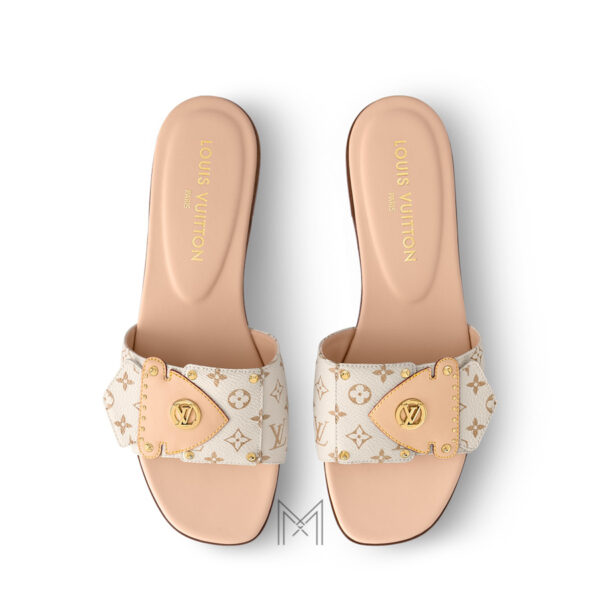 Dép lê Louis Vuitton màu be hoạ tiết monogram chính hãng LVD30