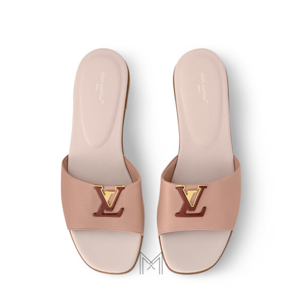 Dép quai ngang LV Mare Flat Mule màu be logo phối màu hàng hiệu LVD22