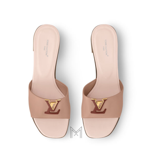 Dép nữ Louis Vuitton gót trụ LV Mare Mule màu hồng be hàng hiệu LVD44