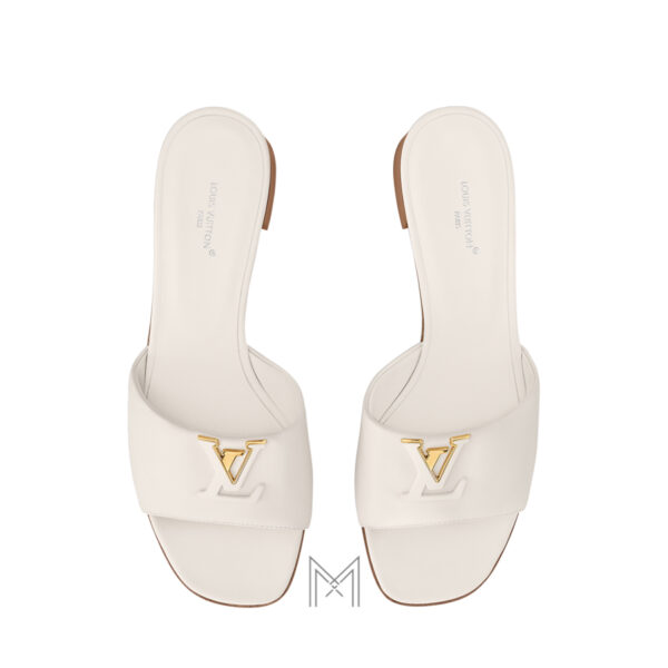 Dép cao gót LV Frame Mule màu trắng da bê chính hãng LVD51