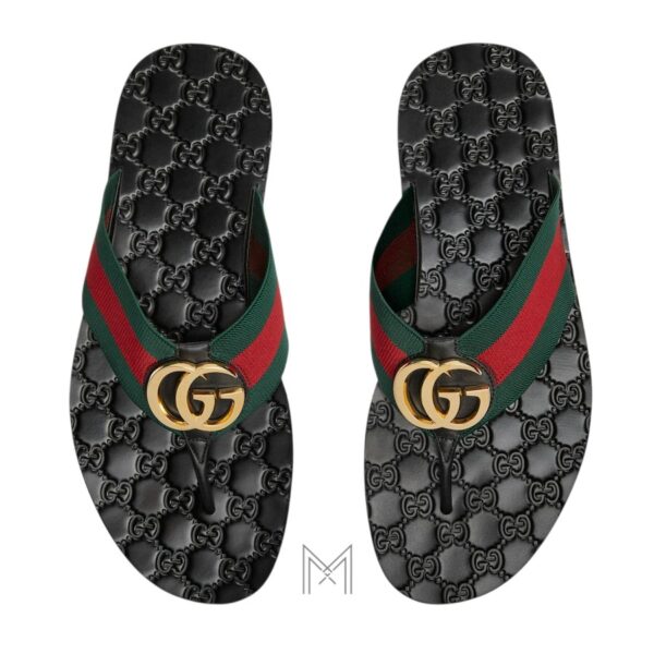 Dép xỏ ngón Gucci Riviera phối màu logo kim loại màu vàng hàng hiệu MGD5