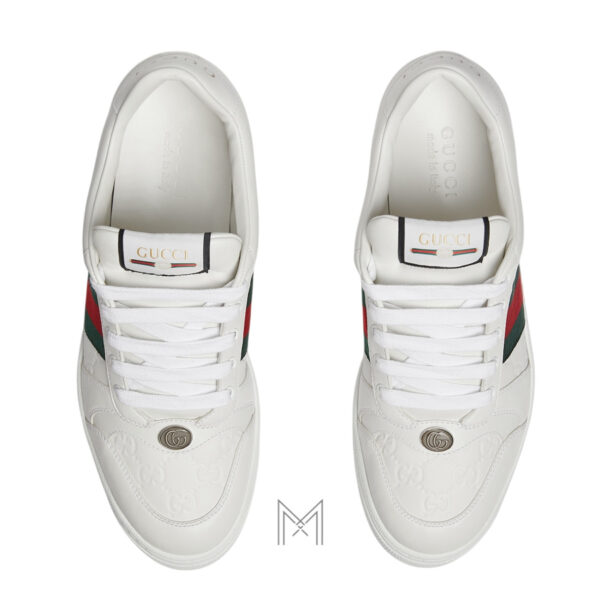 Giày Gucci nam Screener Trainer màu trắng phối dải web xanh đỏ MHG45