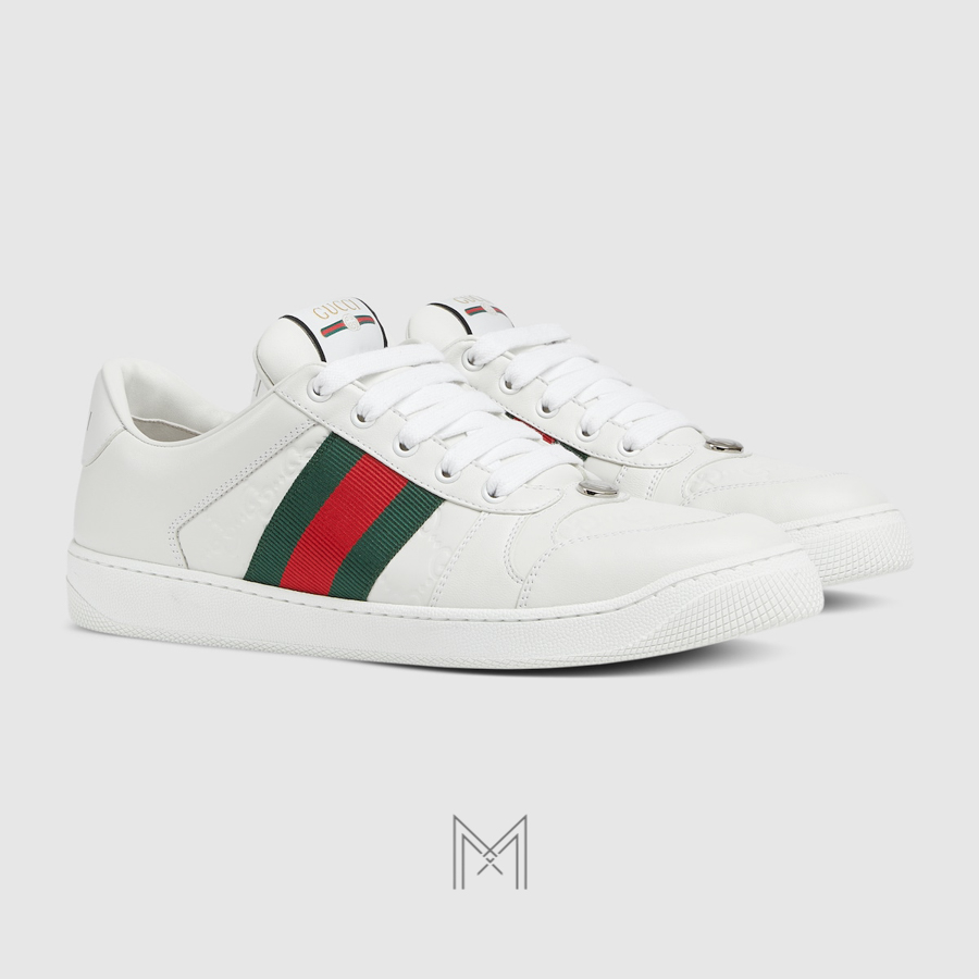 Giày Gucci nam Screener Trainer màu trắng phối dải web xanh đỏ MHG45 2026 Giày Gucci nam Screener Trainer màu trắng phối dải web xanh đỏ MHG45 2026