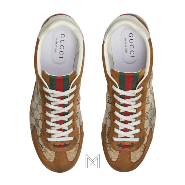 Giày thể thao Gucci Shift Trainer màu nâu hoạ tiết hiệu ứng worn-out MHG58