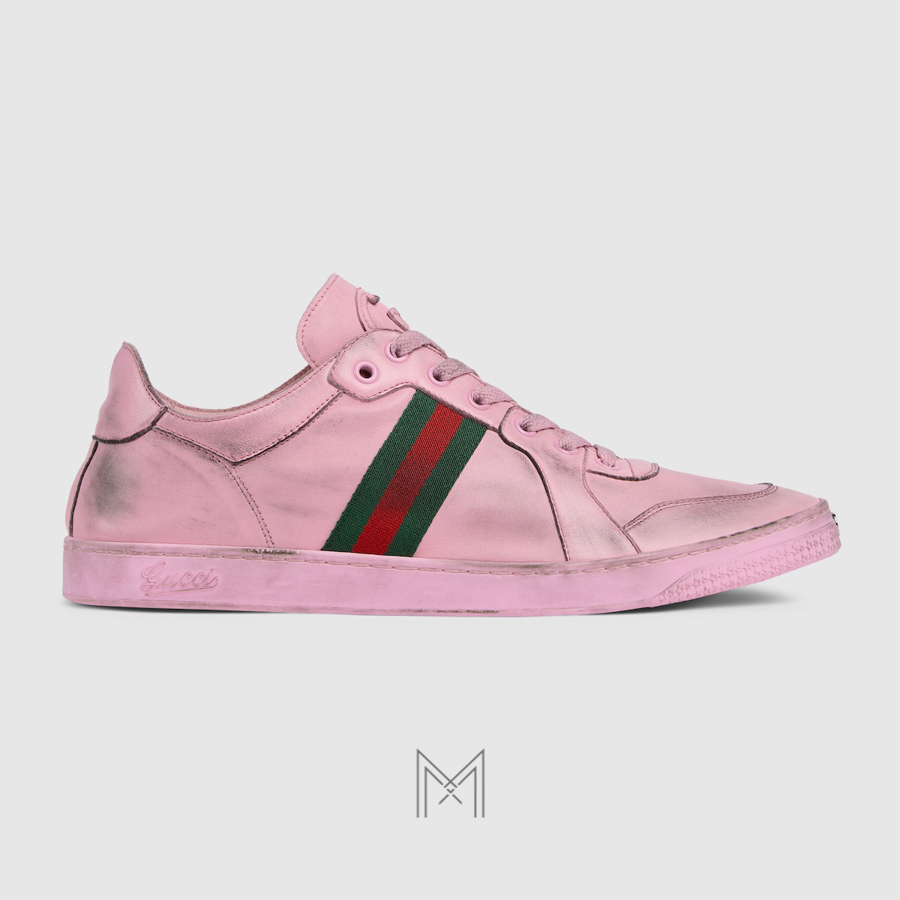 Giày sneaker Gucci màu hồng hiệu ứng worn-out hàng hiệu MHG47 2026 Giày sneaker Gucci màu hồng hiệu ứng worn-out hàng hiệu MHG47 2026