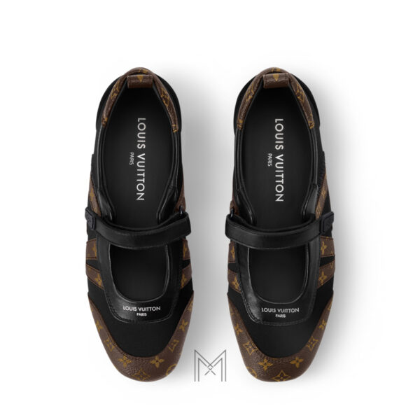 Giày nữ Louis Vuitton Mary Jane phối màu đen nâu monogram MLV35