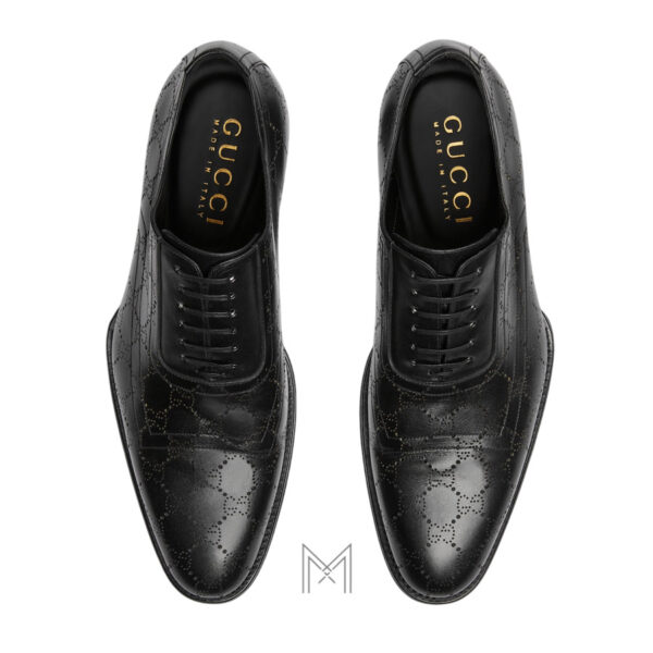 Giày tây nam Gucci màu đen hoạ tiết lasered GG chính hãng MHG65