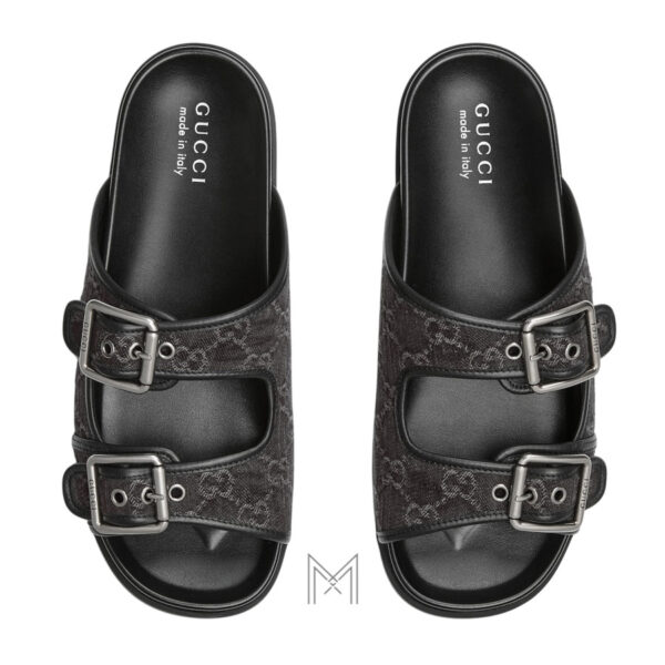 Dép quai ngang nam Gucci màu đen hoạ tiết khoá kim loại xỏ kim chính hãng MGD11