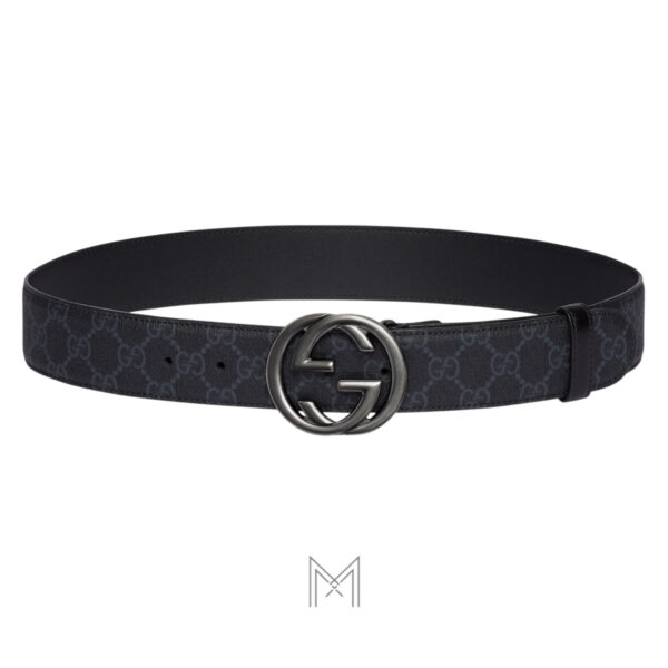 Thắt lưng Gucci màu đen canvas GG Supreme mặt khoá đen authentic GTL09