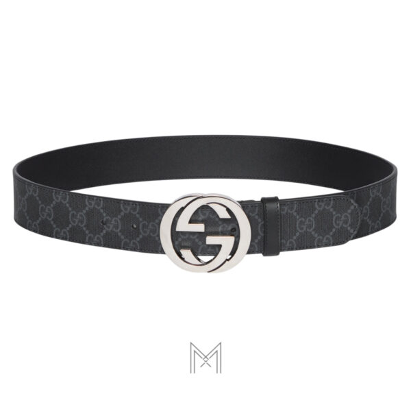 Thắt lưng Gucci màu đen monogram khoá tròn GG màu bạc authentic GTL07