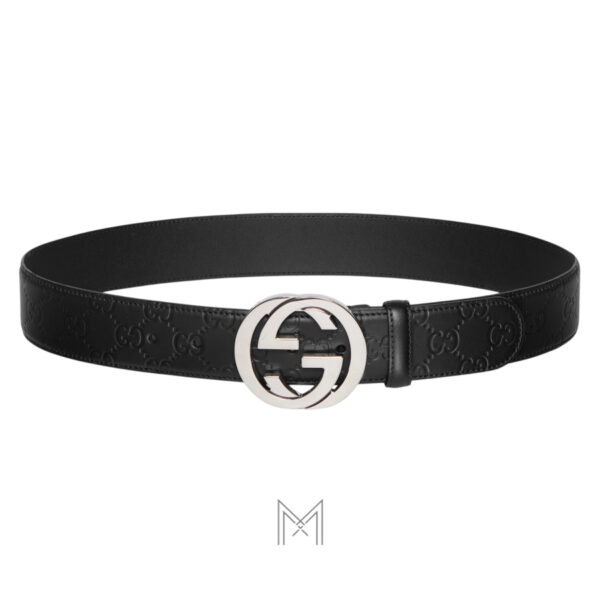 Thắt lưng Gucci da Gucci Signature màu đen dập nổi hoạ tiết chính hãng GTL38