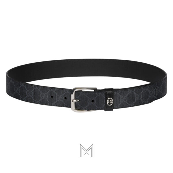 Thắt lưng Gucci dây da màu đen hoạ tiết monogram mặt khoá bạc hàng hiệu GTL06