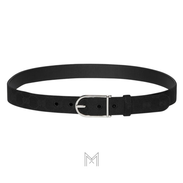 Thắt lưng Gucci màu đen vải canvas mặt khoá xỏ kim màu bạc chính hãng GTL14