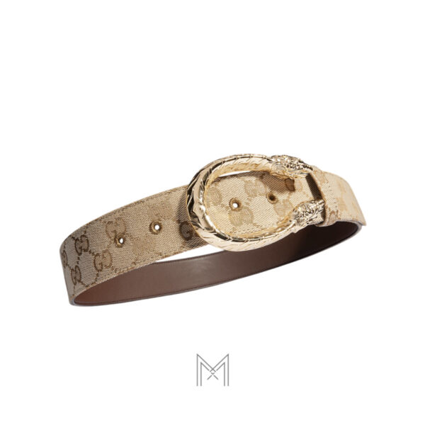 Thắt lưng nữ Gucci bản to mặt khoá đầu rồng hoạ tiết monogram GTL89