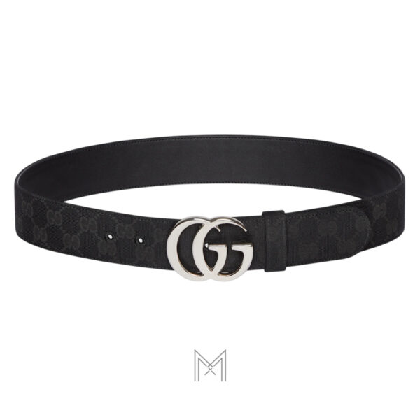 Thắt lưng Gucci màu đen canvas hoạ tiết khoá GG bạc chính hãng GTL24