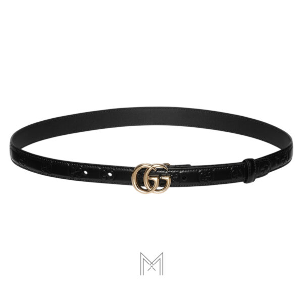 Thắt lưng Gucci dây da màu đen mặt khoá kim loại màu vàng authentic GTL65