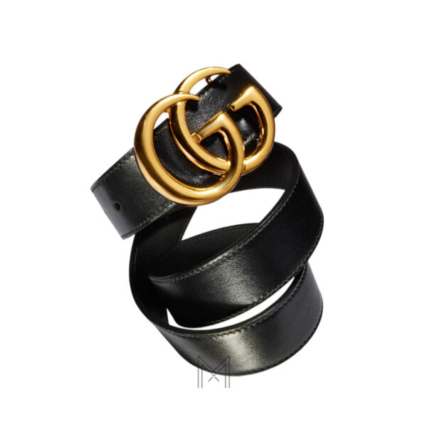 Thắt lưng Gucci dây da màu đen mặt khoá Double G màu vàng chính hãng GTL16