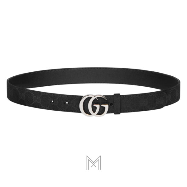 Thắt lưng Gucci màu đen canvas monogram mặt khoá GG bạc GTL100