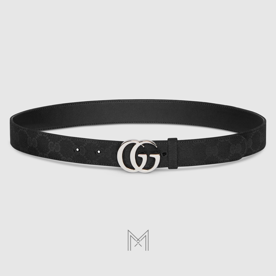 Thắt lưng Gucci màu đen canvas monogram mặt khoá GG bạc GTL100 2026 Thắt lưng Gucci màu đen canvas monogram mặt khoá GG bạc GTL100 2026