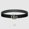 Thắt lưng Gucci hai mặt màu đen canvas monogram & da sần khoá bạc GTL28 2026
