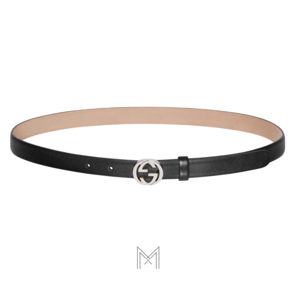 Thắt lưng Gucci dây da màu đen mặt khoá bạc GG tròn GTL72