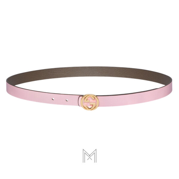 Thắt lưng Gucci hai mặt da sần màu hồng nâu khoá tròn chính hãng GTL80