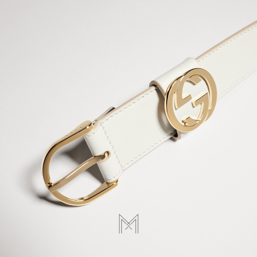 Thắt lưng Gucci dây da trắng mặt khoá tròn GG màu vàng kim loại GTL78 2026 Thắt lưng Gucci dây da trắng mặt khoá tròn GG màu vàng kim loại GTL78 2026