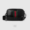 Túi da Gucci đeo chéo màu đen phối vải canvas sọc chính hãng TGG19 2026
