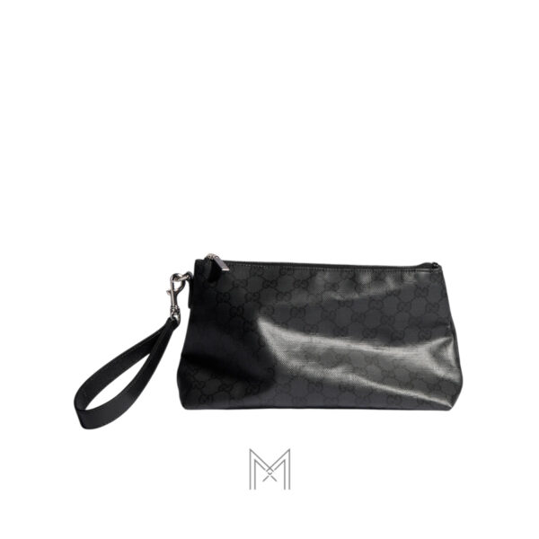Túi cầm tay Gucci Essence Classic Pouch màu đen hoạ tiết GG Supreme chính hãng TGG10