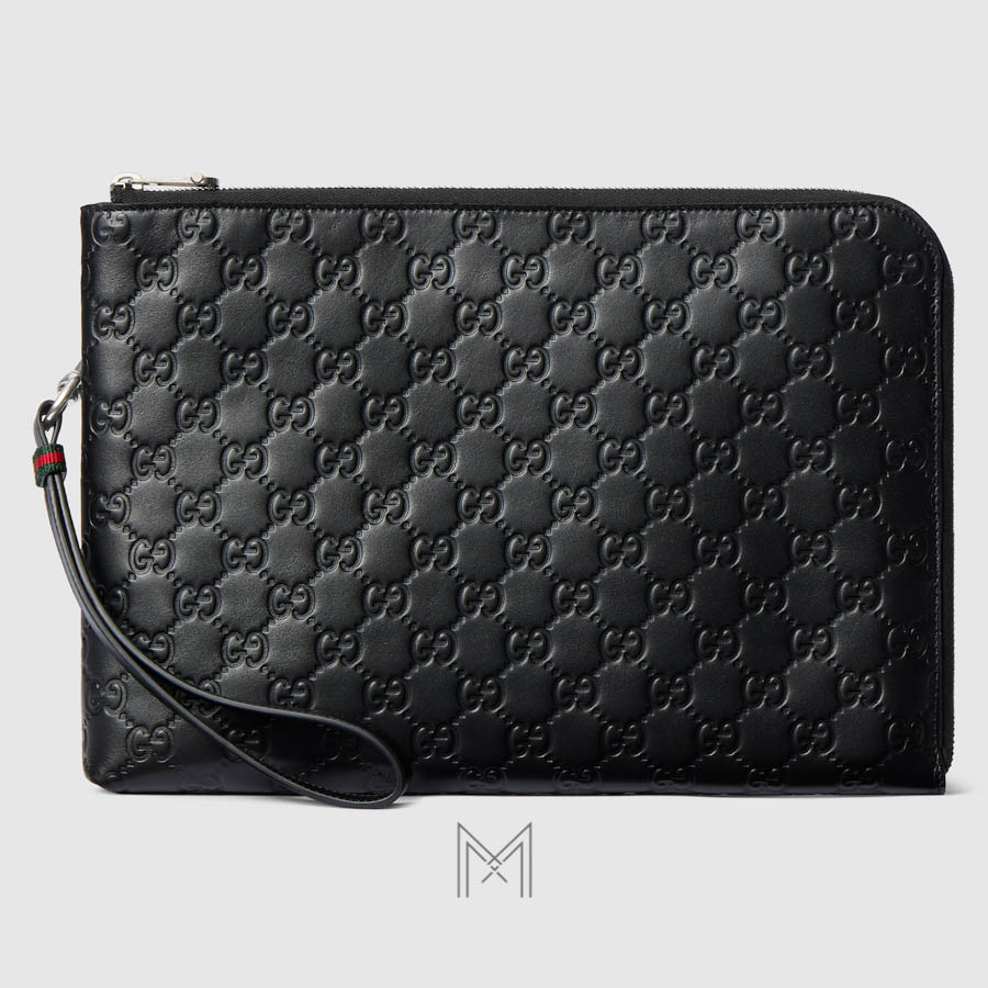 Túi cầm tay Gucci da màu đen hoạ tiết monogram dập nổi hàng hiệu TGG47 2026 Túi cầm tay Gucci da màu đen hoạ tiết monogram dập nổi hàng hiệu TGG47 2026
