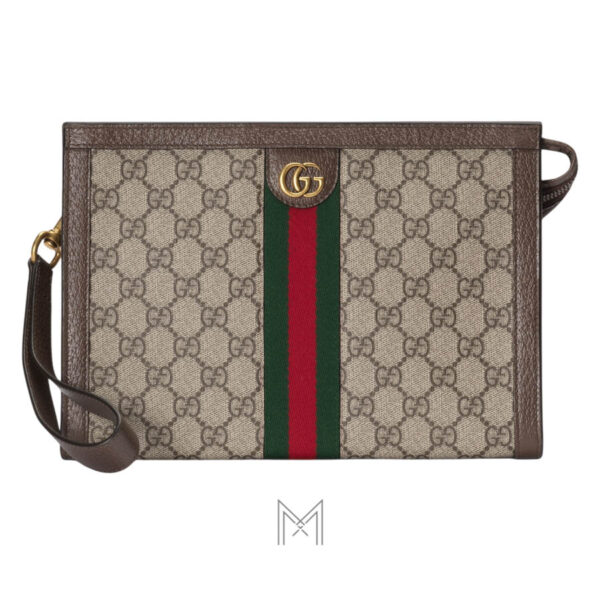 Túi cầm tay Gucci Ophidia canvas & da hoạ tiết GG Supreme chính hãng TGG40