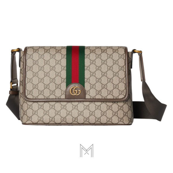 Túi đeo chéo Gucci Ophidia hoạ tiết GG Supreme phối sọc xanh đỏ TGG26