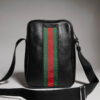 Túi đeo chéo Gucci da màu đen phối dải web xanh đỏ hàng hiệu TGG06 2026