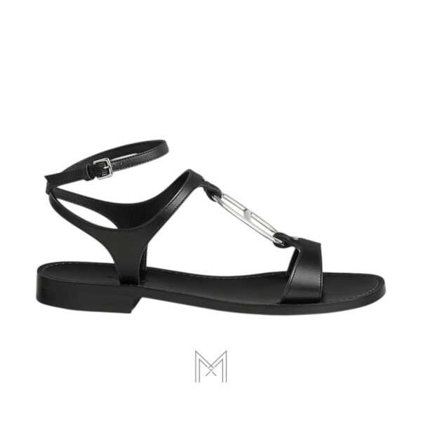 Dép quai hậu Hermes Marinella chính hãng màu đen khoá bạc MHHH048