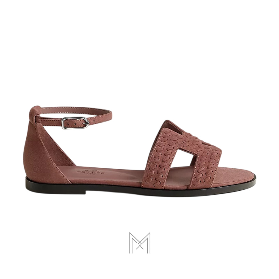 Dép quai hậu Hermes Santorini chính hãng màu hồng phấn da lộn MHHH038 2026 Dép quai hậu Hermes Santorini chính hãng màu hồng phấn da lộn MHHH038 2026