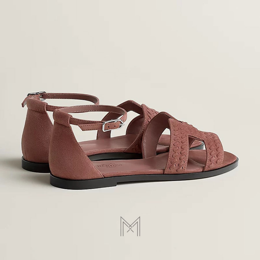 Dép quai hậu Hermes Santorini chính hãng màu hồng phấn da lộn MHHH038 2026 Dép quai hậu Hermes Santorini chính hãng màu hồng phấn da lộn MHHH038 2026