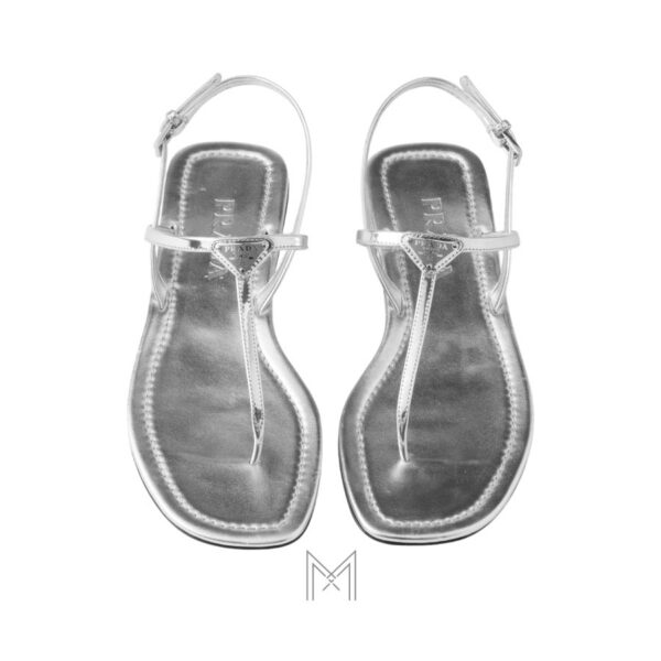 Sandal Prada Metallic leather màu bạc chính hãng MHHP007