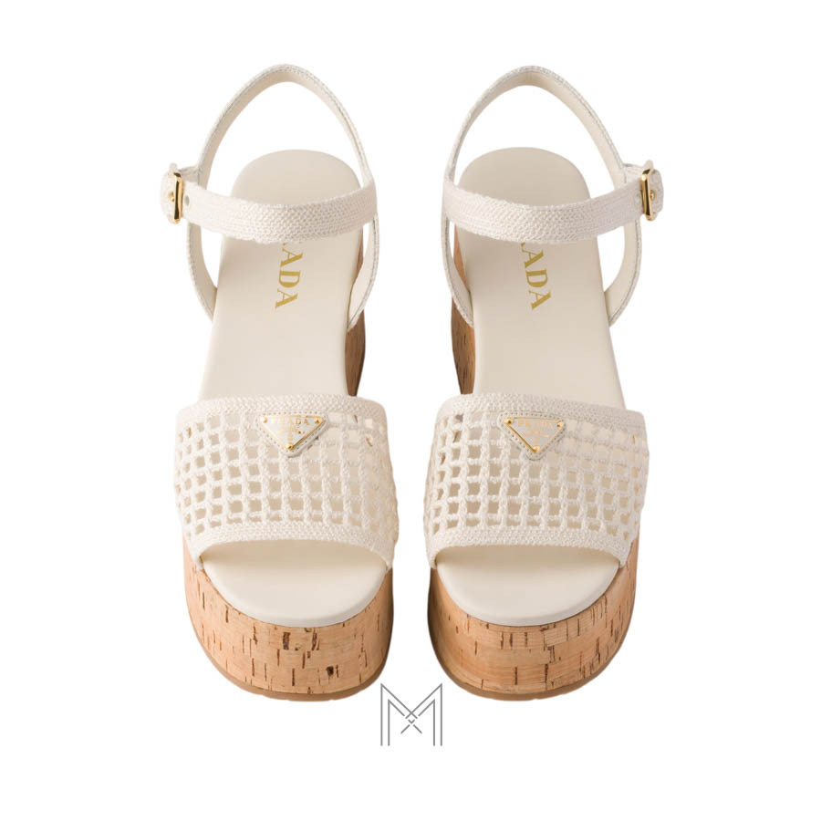 Sandal đế xuồng Prada Crochet màu trắng chính hãng MHHP044 2026 Sandal đế xuồng Prada Crochet màu trắng chính hãng MHHP044 2026