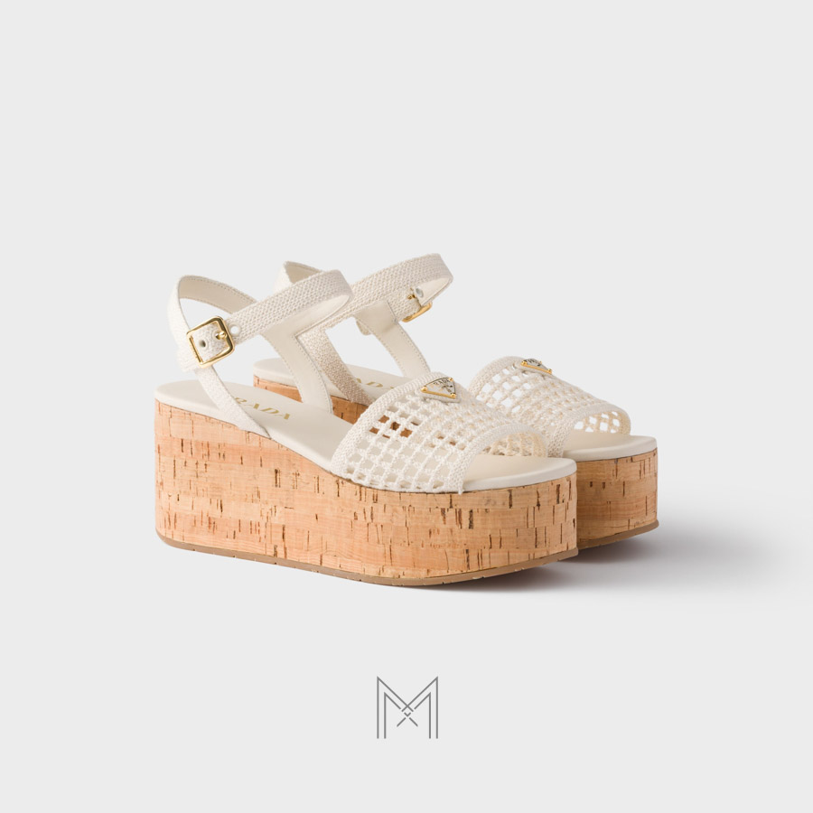 Sandal đế xuồng Prada Crochet màu trắng chính hãng MHHP044 2026 Sandal đế xuồng Prada Crochet màu trắng chính hãng MHHP044 2026