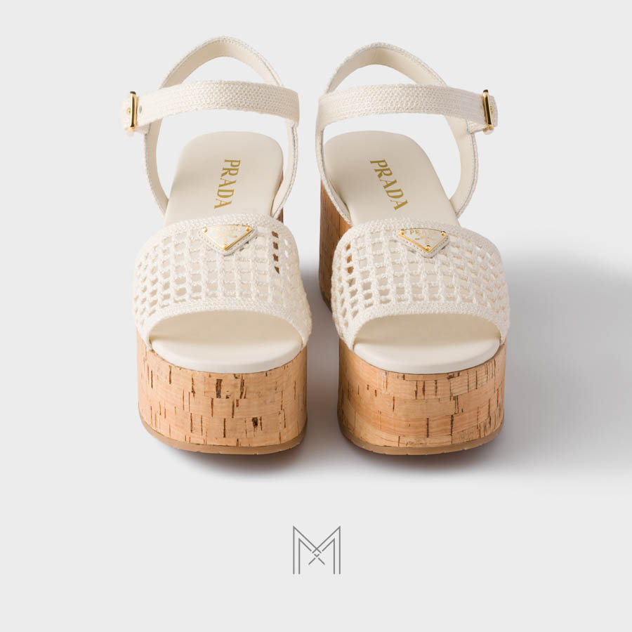 Sandal đế xuồng Prada Crochet màu trắng chính hãng MHHP044 2026 Sandal đế xuồng Prada Crochet màu trắng chính hãng MHHP044 2026