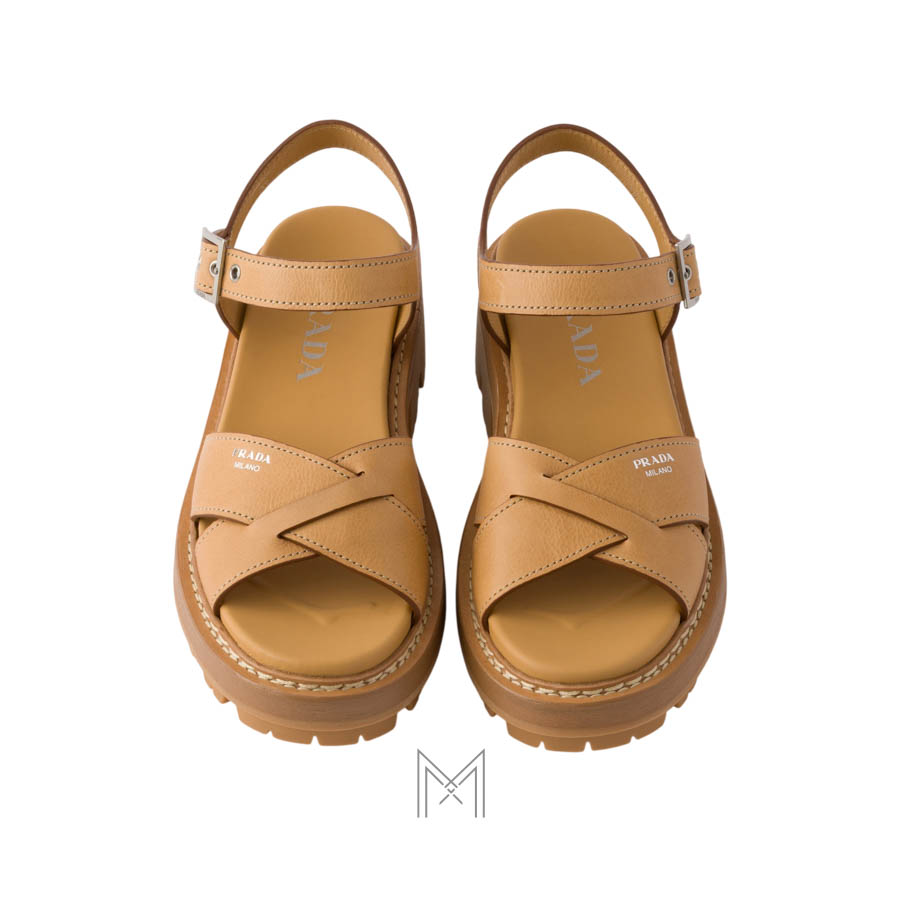 Dép quai hậu Prada da màu nâu hàng hiệu authentic MHHP027 2026 Dép quai hậu Prada da màu nâu hàng hiệu authentic MHHP027 2026