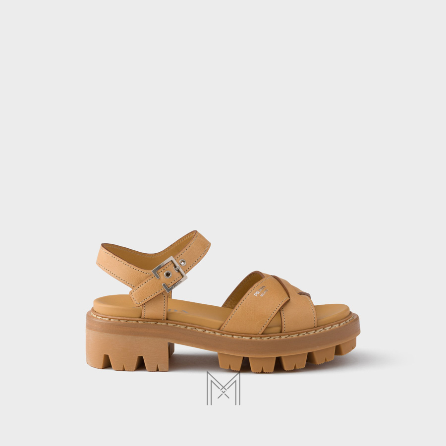 Dép quai hậu Prada da màu nâu hàng hiệu authentic MHHP027 2026 Dép quai hậu Prada da màu nâu hàng hiệu authentic MHHP027 2026
