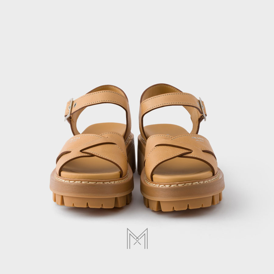 Dép quai hậu Prada da màu nâu hàng hiệu authentic MHHP027 2026 Dép quai hậu Prada da màu nâu hàng hiệu authentic MHHP027 2026