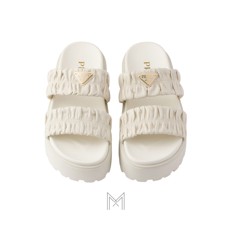 Dép quai ngang Prada Matelassé Nappa Leather Flatform màu trắng chính hãng MHHP019 2026 Dép quai ngang Prada Matelassé Nappa Leather Flatform màu trắng chính hãng MHHP019 2026
