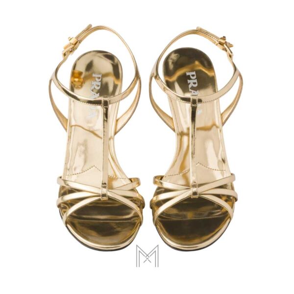 Dép quai hậu cao gót Prada Metallic leather màu vàng authentic MHHP029